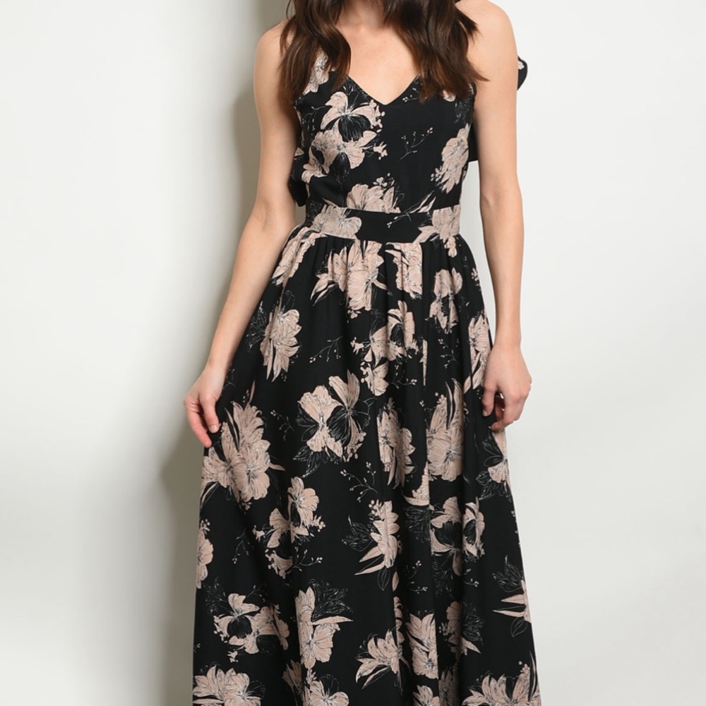 LAST 3❗️BOHO BLACK FLORAL beige - DRESS - Picture 2 of 3